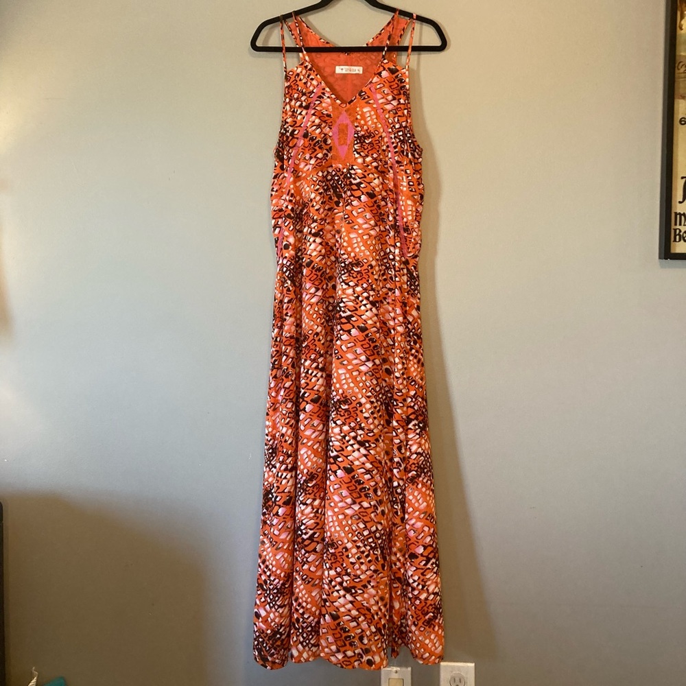 izzy & lola Halter Maxi Dress L sexy vacation cruise beach multicolor - Picture 1 of 6